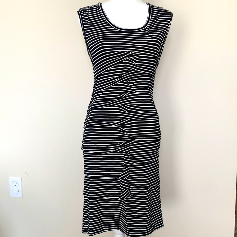 EUC Nicole Miller Black/White Striped Dress M